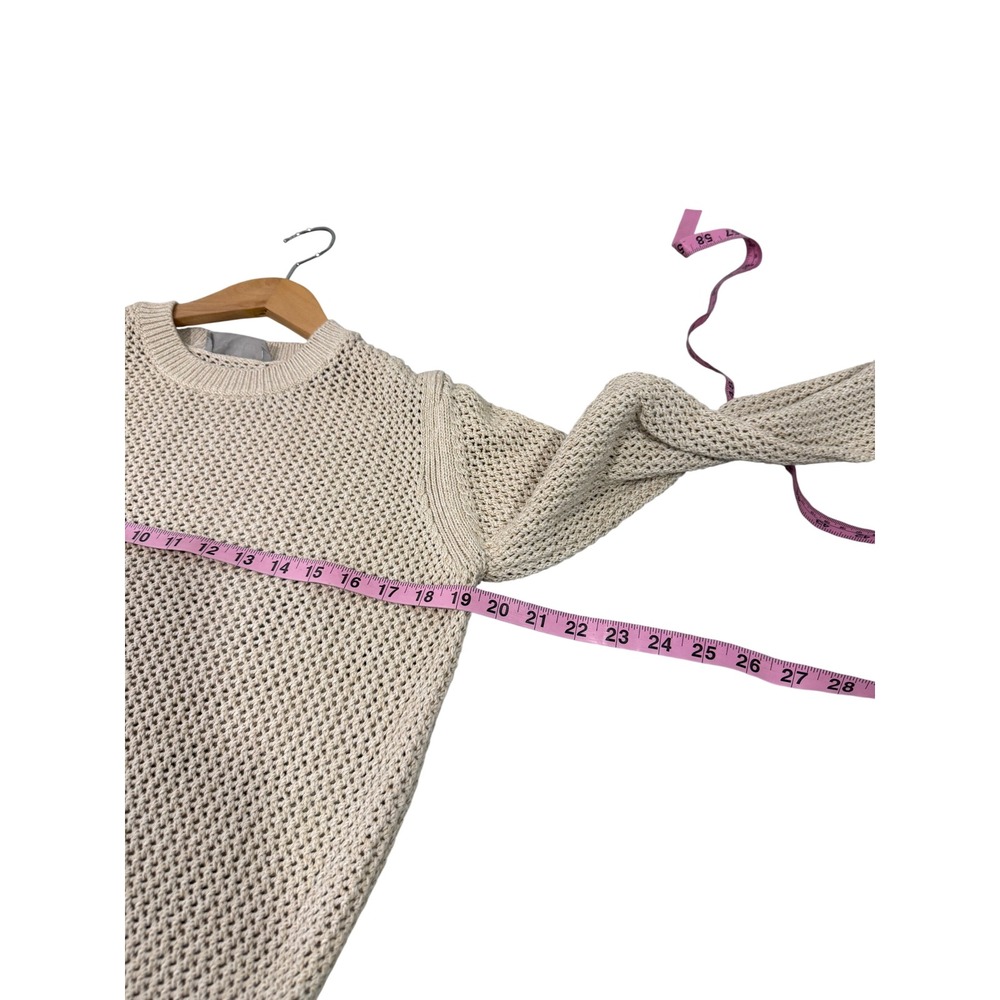 Everlane Womens Cotton Mesh open Knit Crew Neck Sweater Cream Beige Size M - Picture 5 of 6